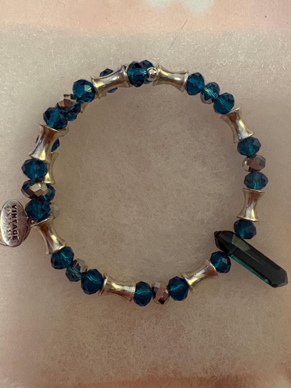Alex and Ani Vintage-Inspired Teal Crystal Stretch Bracelet by